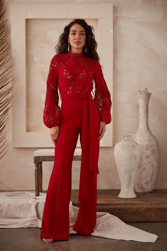 CROCHET TOP LONG SLEEVE JUMPSUIT PRIVILEGE
