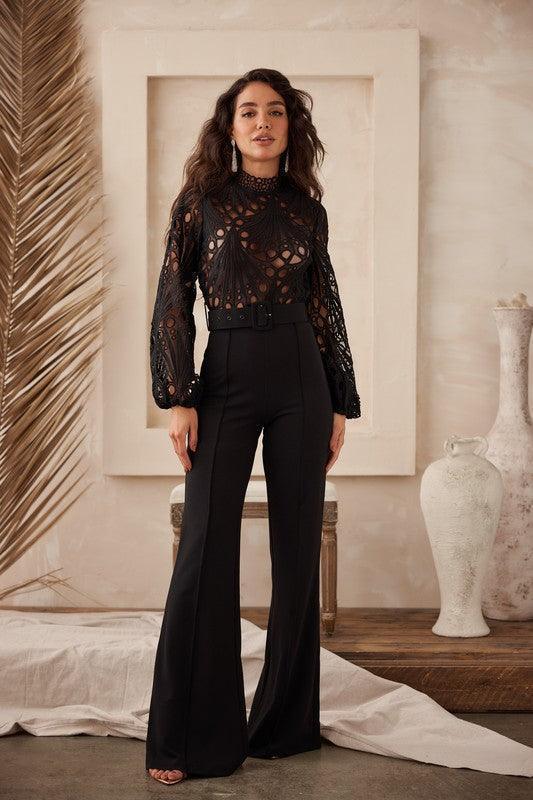 CROCHET TOP LONG SLEEVE JUMPSUIT PRIVILEGE