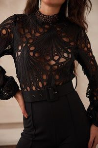 CROCHET TOP LONG SLEEVE JUMPSUIT PRIVILEGE