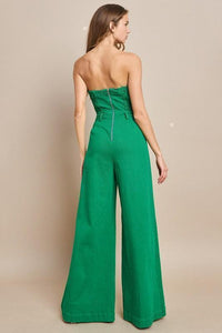 OFF SHOULDER WIDE LEG DENIM JUMPSUIT - PRIVILEGE 
