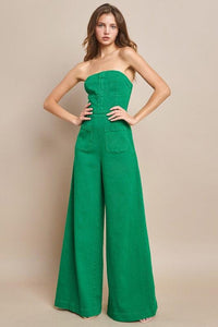 OFF SHOULDER WIDE LEG DENIM JUMPSUIT PRIVILEGE