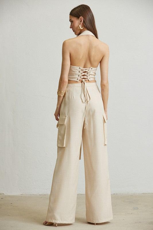 LINEN LOOK VEST CARGO 2PC SET - PRIVILEGE 