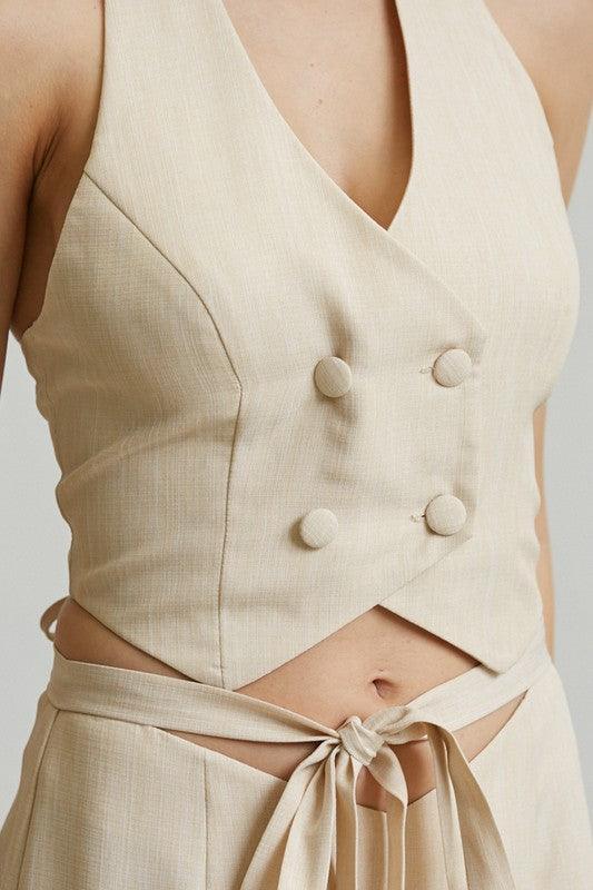 LINEN LOOK VEST CARGO 2PC SET - PRIVILEGE 