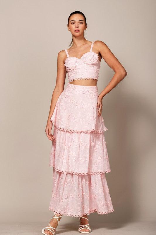 EMBROIDERED MAXI SKIRT WITH SCALLOP TRIM DETAIL - PRIVILEGE 