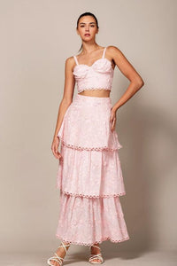 EMBROIDERED MAXI SKIRT WITH SCALLOP TRIM DETAIL - PRIVILEGE 