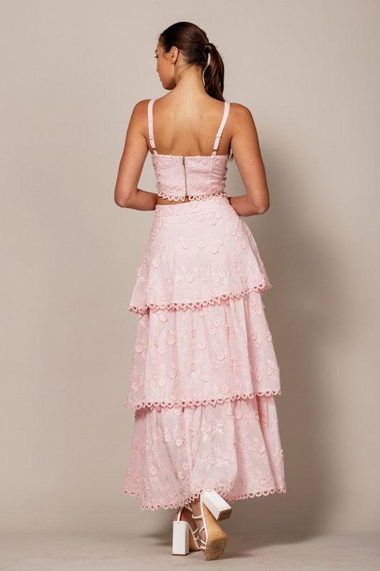 EMBROIDERED MAXI SKIRT WITH SCALLOP TRIM DETAIL - PRIVILEGE 