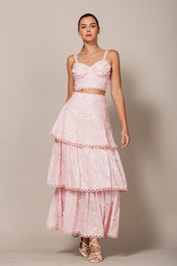 EMBROIDERED MAXI SKIRT WITH SCALLOP TRIM DETAIL - PRIVILEGE 