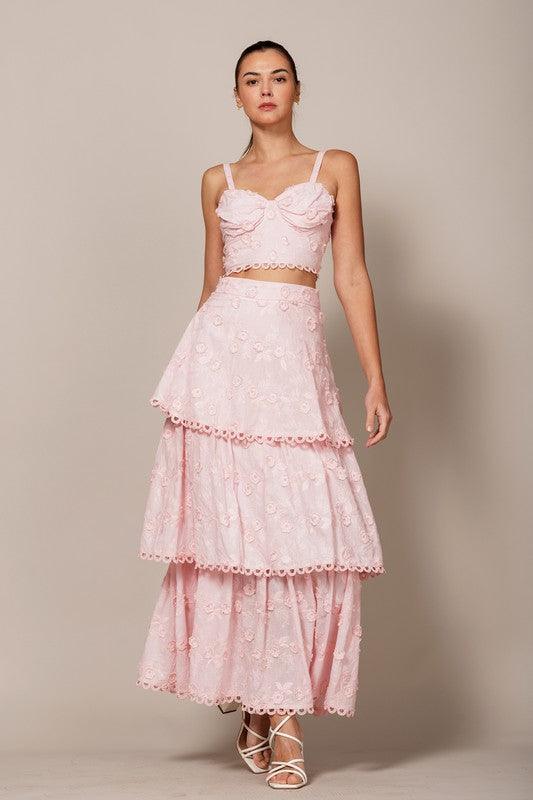 EMBROIDERED MAXI SKIRT WITH SCALLOP TRIM DETAIL - PRIVILEGE 
