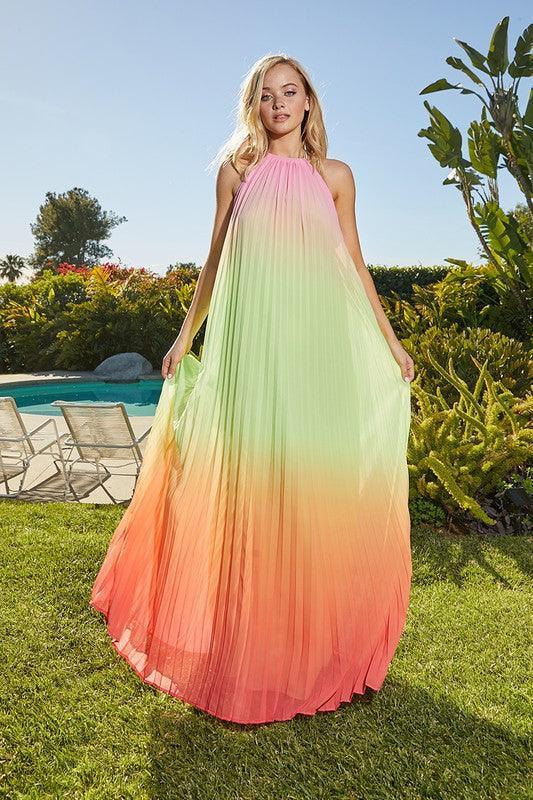 Romantic Ombre Dream Halter Neck Dress - PRIVILEGE 