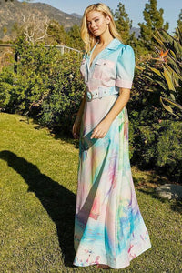 Pastel Paradise Palm Trees & Beach Scenes Dress - PRIVILEGE 