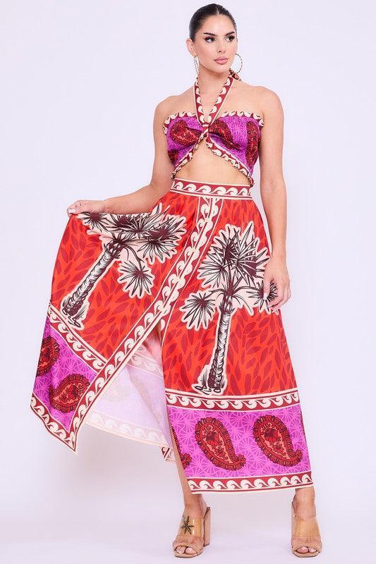 Smocked halter top & Midi full skirt set - PRIVILEGE 