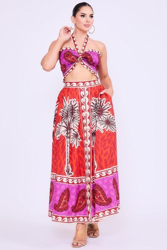 Smocked halter top & Midi full skirt set - PRIVILEGE 