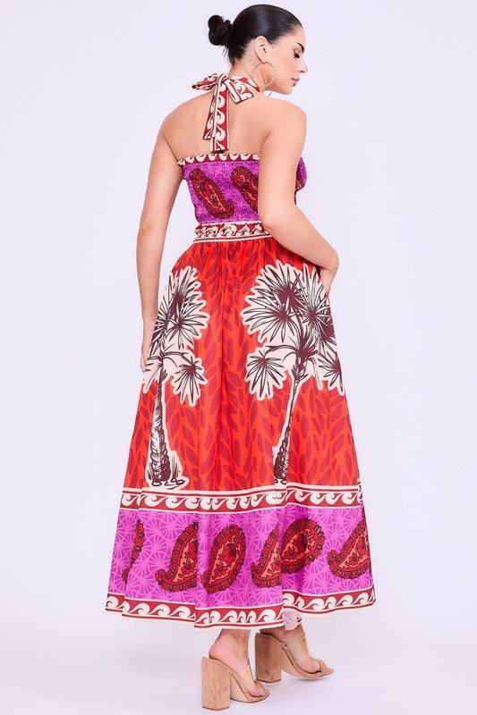 Smocked halter top & Midi full skirt set - PRIVILEGE 