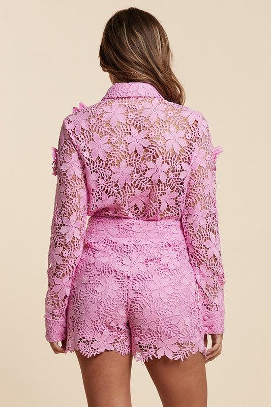 Elegance and Charm Pink Lace Shorts Set - PRIVILEGE 