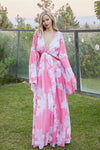 Floral Dream Pink Print Dress for Elegance with dolman sleeves and open sides - PRIVILEGE 