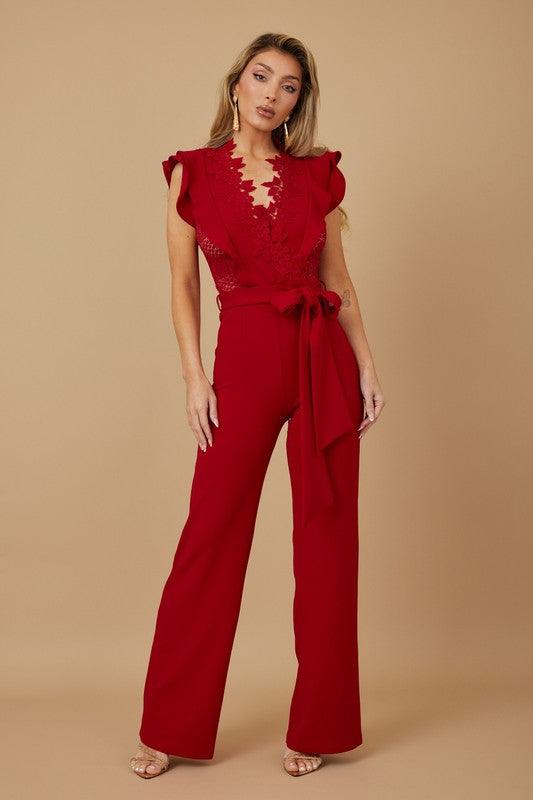 LAYERED RUFFLE CROCHET STYLE JUMPSUIT PRIVILEGE