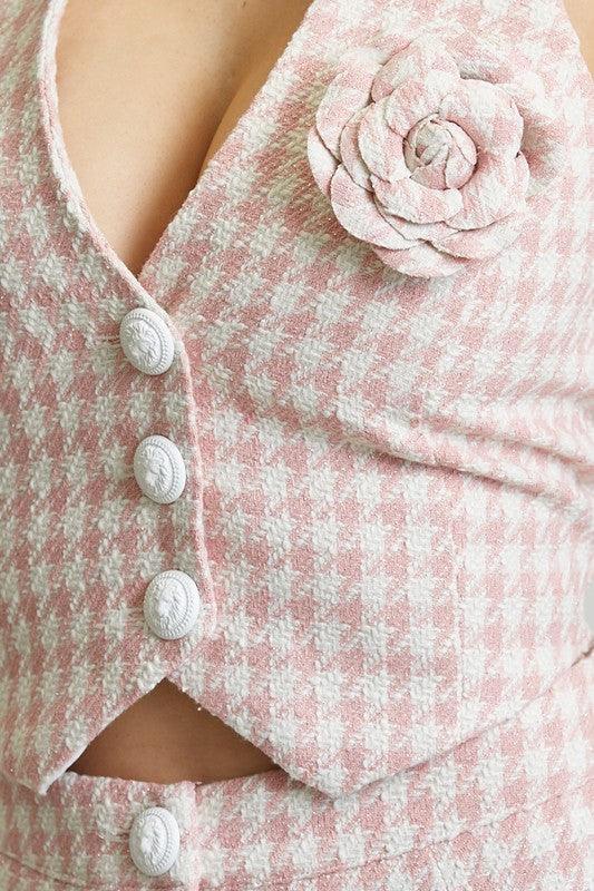 HOUNDSTOOTH TWEED VEST SHORT SET - PRIVILEGE 