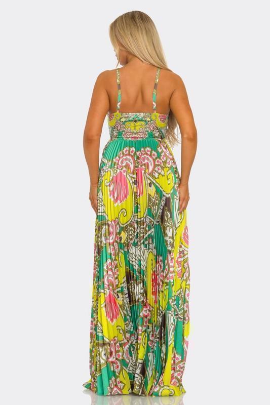 ABSTRACT MULTI PRINT PLEATED MAXI DRESS PRIVILEGE