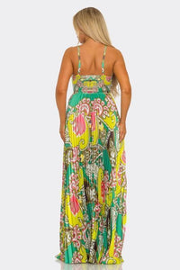 ABSTRACT MULTI PRINT PLEATED MAXI DRESS PRIVILEGE