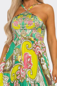ABSTRACT MULTI PRINT PLEATED MAXI DRESS PRIVILEGE