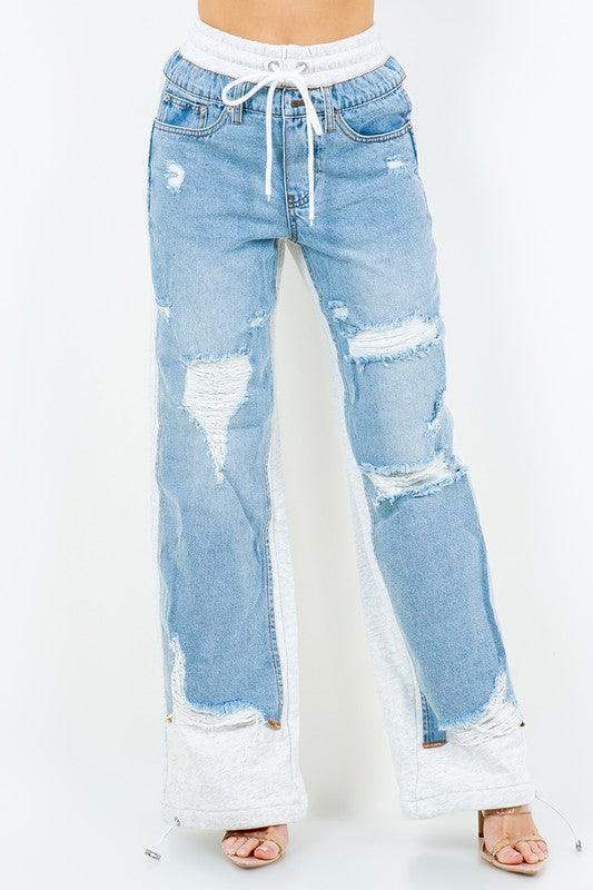 DENIM JEAN COMBO COLOR AND TERRY