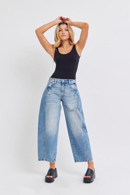 Mid Waisted Barrel Leg Jean with Side Panel PRIVILEGE