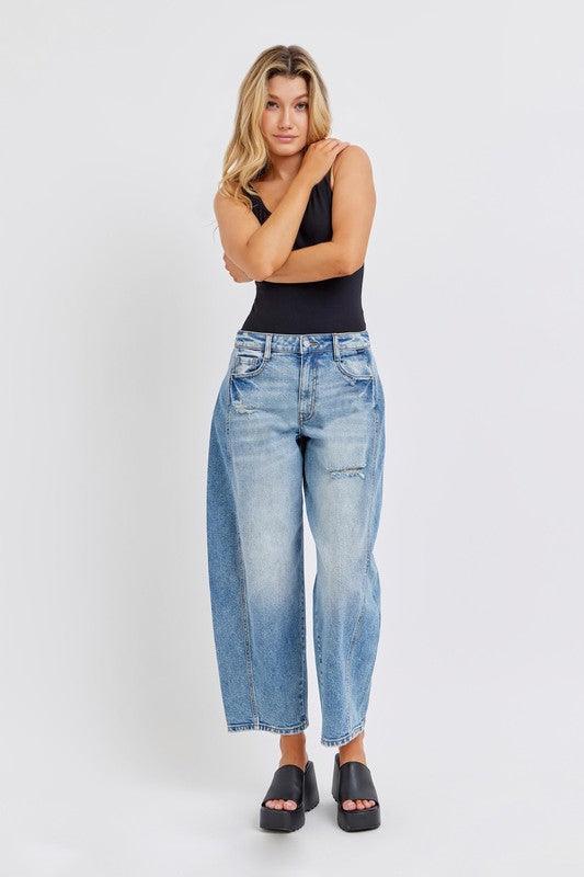 Mid Waisted Barrel Leg Jean with Side Panel PRIVILEGE