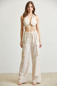 Rhinestone Linen-look Cargo Pant Set