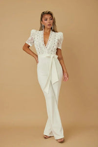 EMBRODERIY SHORT SLEEV LACE JUMPSUIT PRIVILEGE
