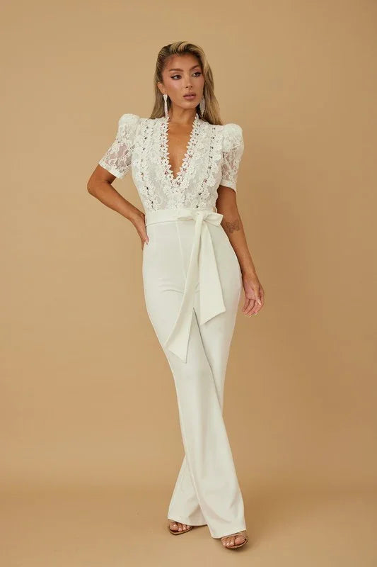 EMBRODERIY SHORT SLEEV LACE JUMPSUIT PRIVILEGE