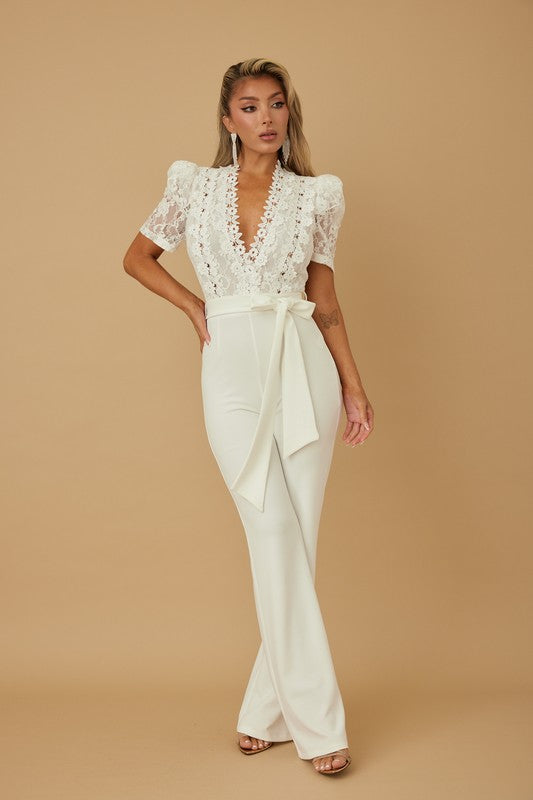 EMBRODERIY SHORT SLEEV LACE JUMPSUIT