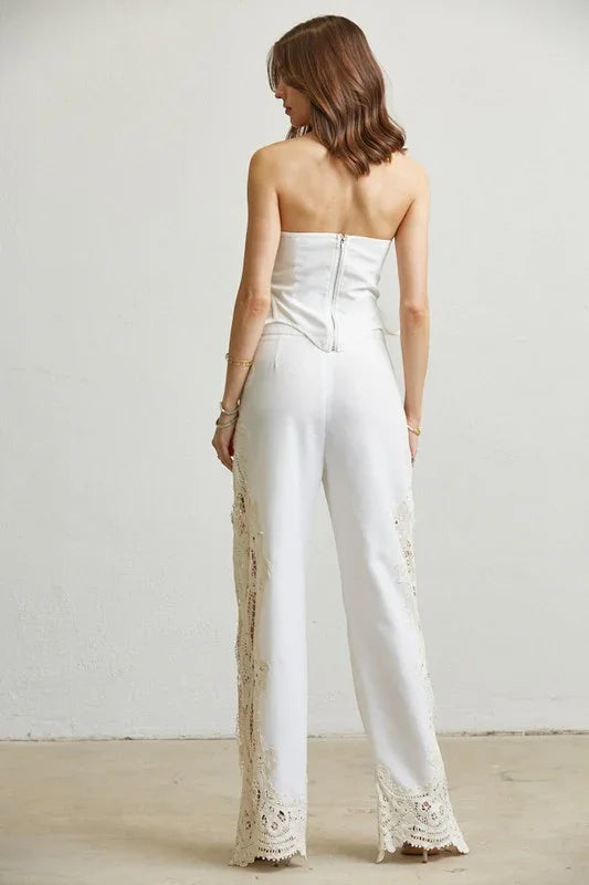 Crochet Lace Linen-look Corset 2-pc Set PRIVILEGE