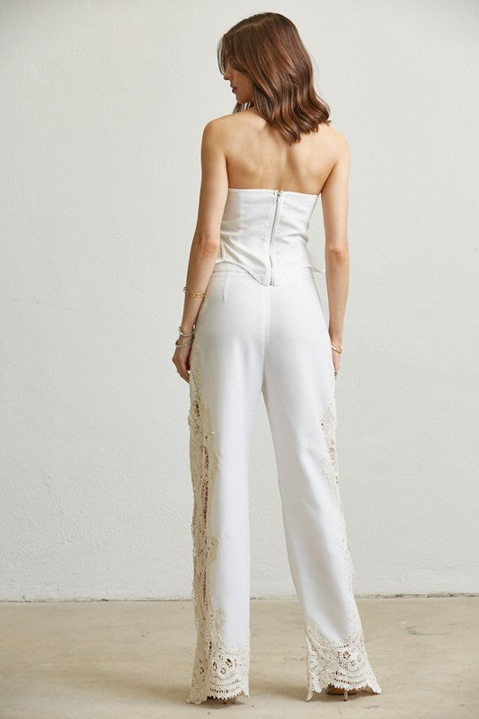Crochet Lace Linen-look Corset 2-pc Set