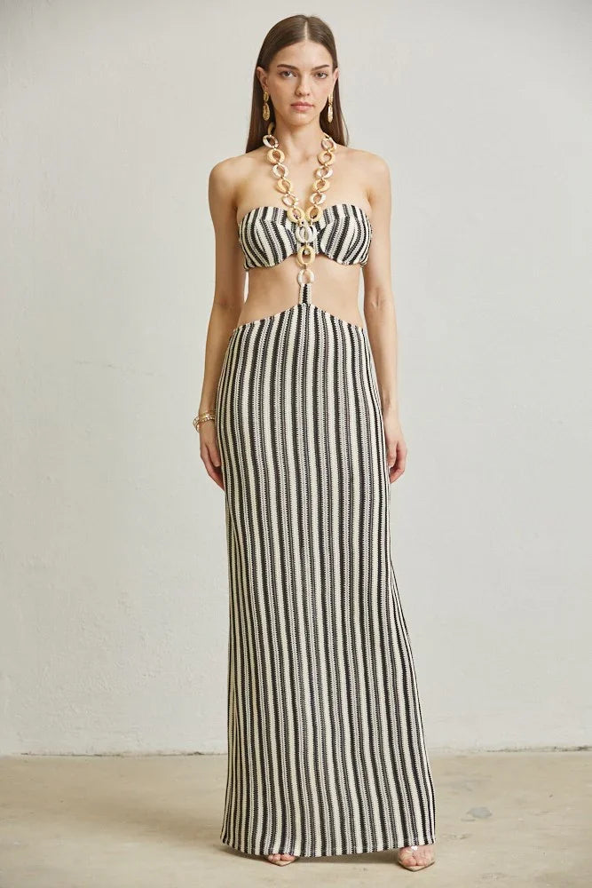 Textured Striped Knit 2-pc Dress