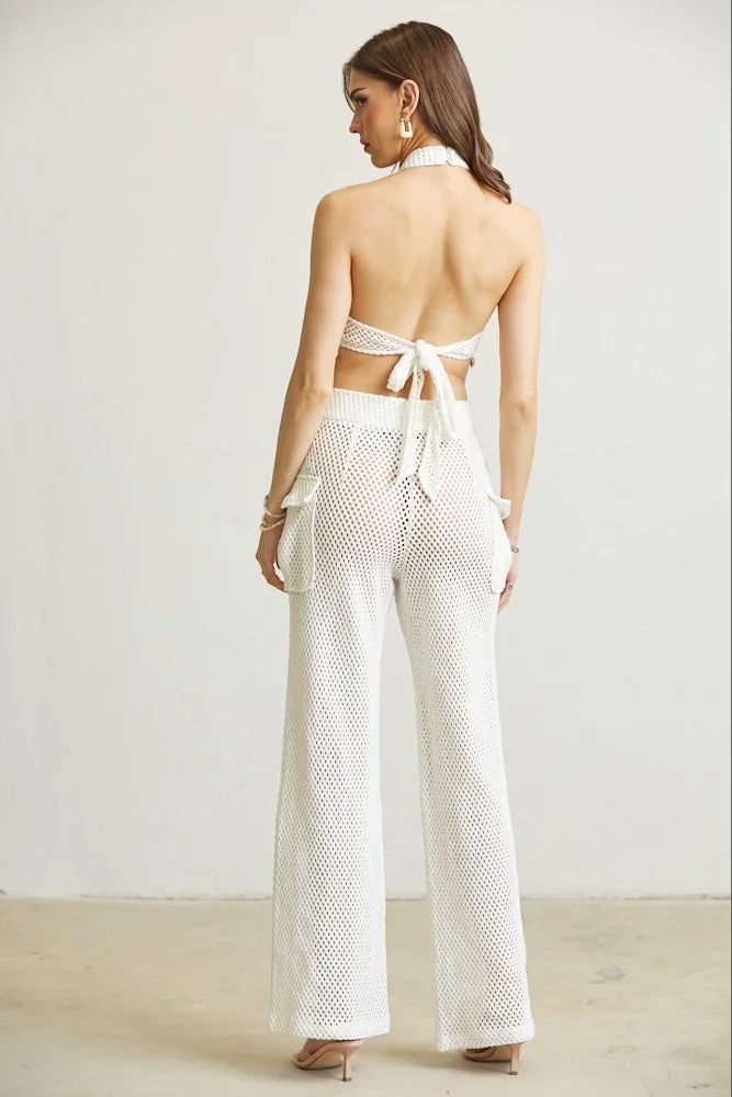 Shell Crochet Knit Cargo Pant 2-Piece Set