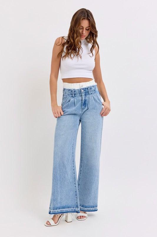 High Rise Wide Leg with Double White Waistband PRIVILEGE