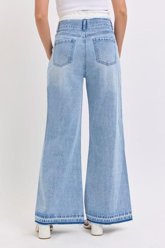 High Rise Wide Leg with Double White Waistband PRIVILEGE