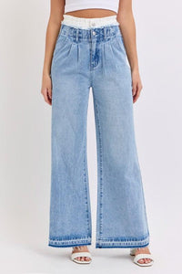 High Rise Wide Leg with Double White Waistband PRIVILEGE