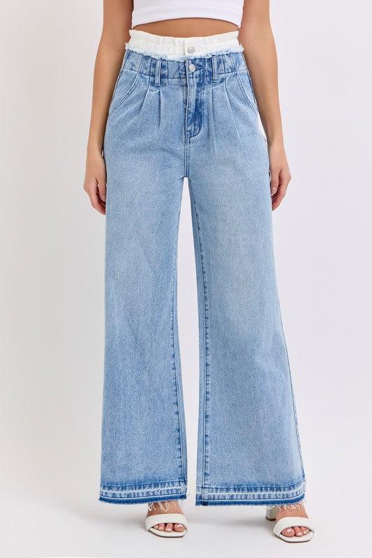 High Rise Wide Leg with Double White Waistband PRIVILEGE