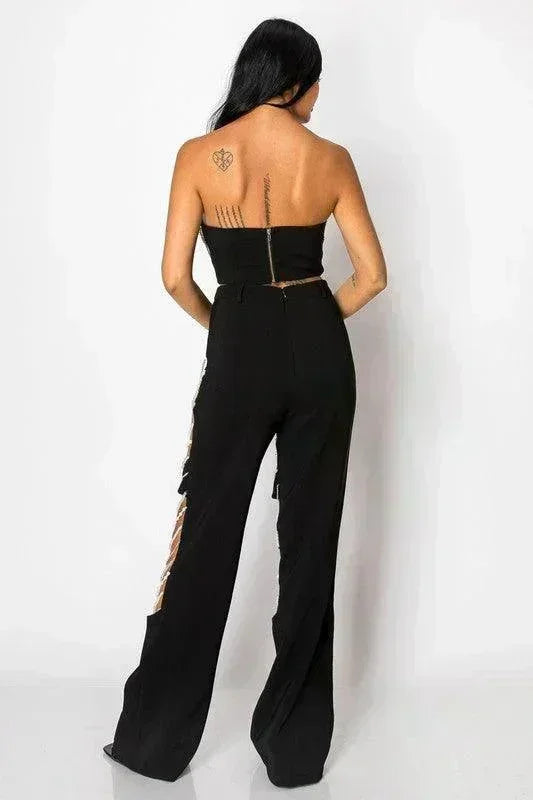 RHINESTONE PERAL CORSET AND CUTUP JEAN SET PRIVILEGE