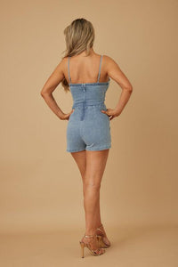 STONE DETAIL ROMPER DENIM PRIVILEGE