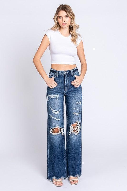 HIGH RISE RIGID VINTAGE FLARE W/ PATCH WORK JEANS PRIVILEGE