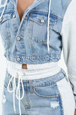 TWO TONE DENIM AND FRENCH TERRY DENIM JACKET JEAN SET