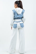 TWO TONE DENIM AND FRENCH TERRY DENIM JACKET JEAN SET