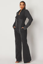Be Somebody Long Sleeve Knit Jumpsuit - Button Front with Pockets