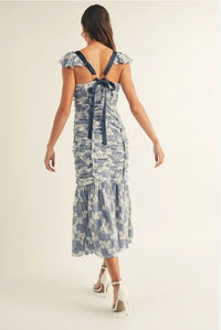 FLORAL LACE RUCHED MIDI DRESS PRIVILEGE