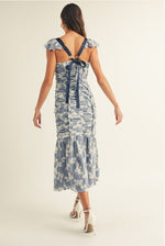 FLORAL LACE RUCHED MIDI DRESS