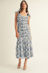 FLORAL LACE RUCHED MIDI DRESS