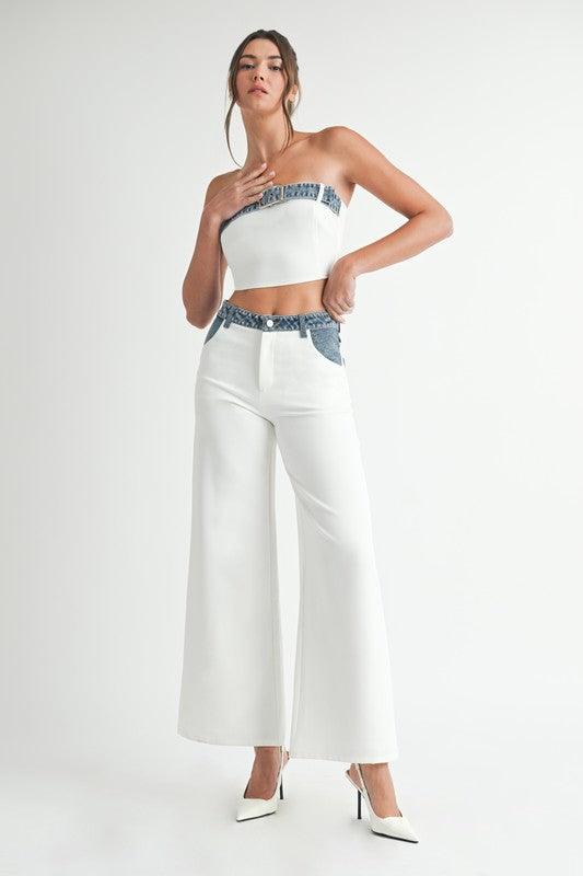 TUBE TOP TWO TONE DENIM CONTRAST PANT SET PRIVILEGE