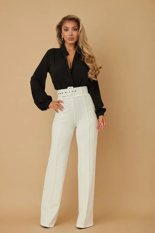 best shapewear for high slit dress Alloy Apparel Tall High Waist Flare Dress Pants for Women in White Size Medium